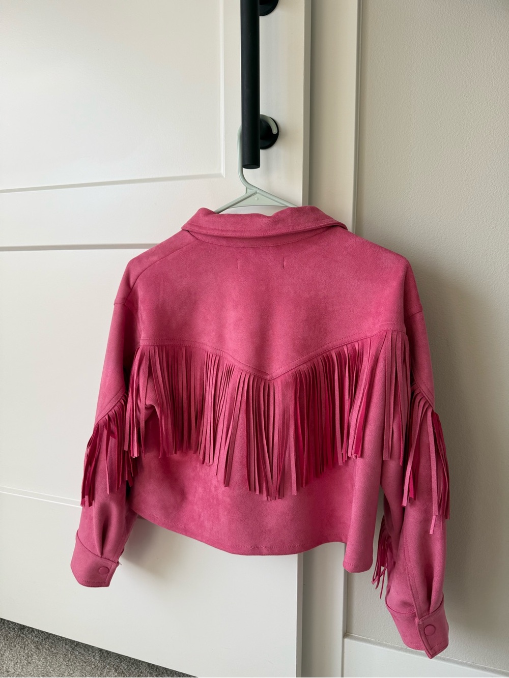 Pink Fringe Suede Jacket - Women's Fringe Coat